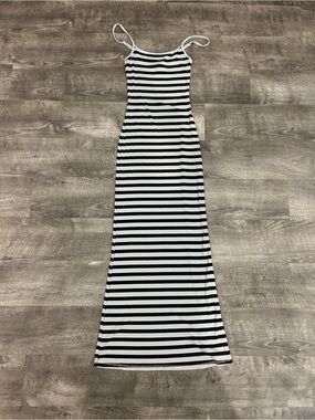 H&M Black & White Striped Spaghetti-Strap Maxi Dress